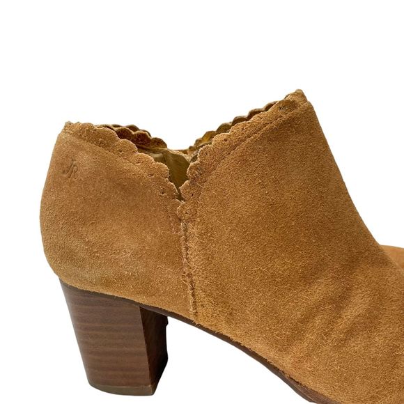 Jack Rogers Marianne Suede Scallop Trim Heeled Ankle Bootie Tan - Picture 7 of 14